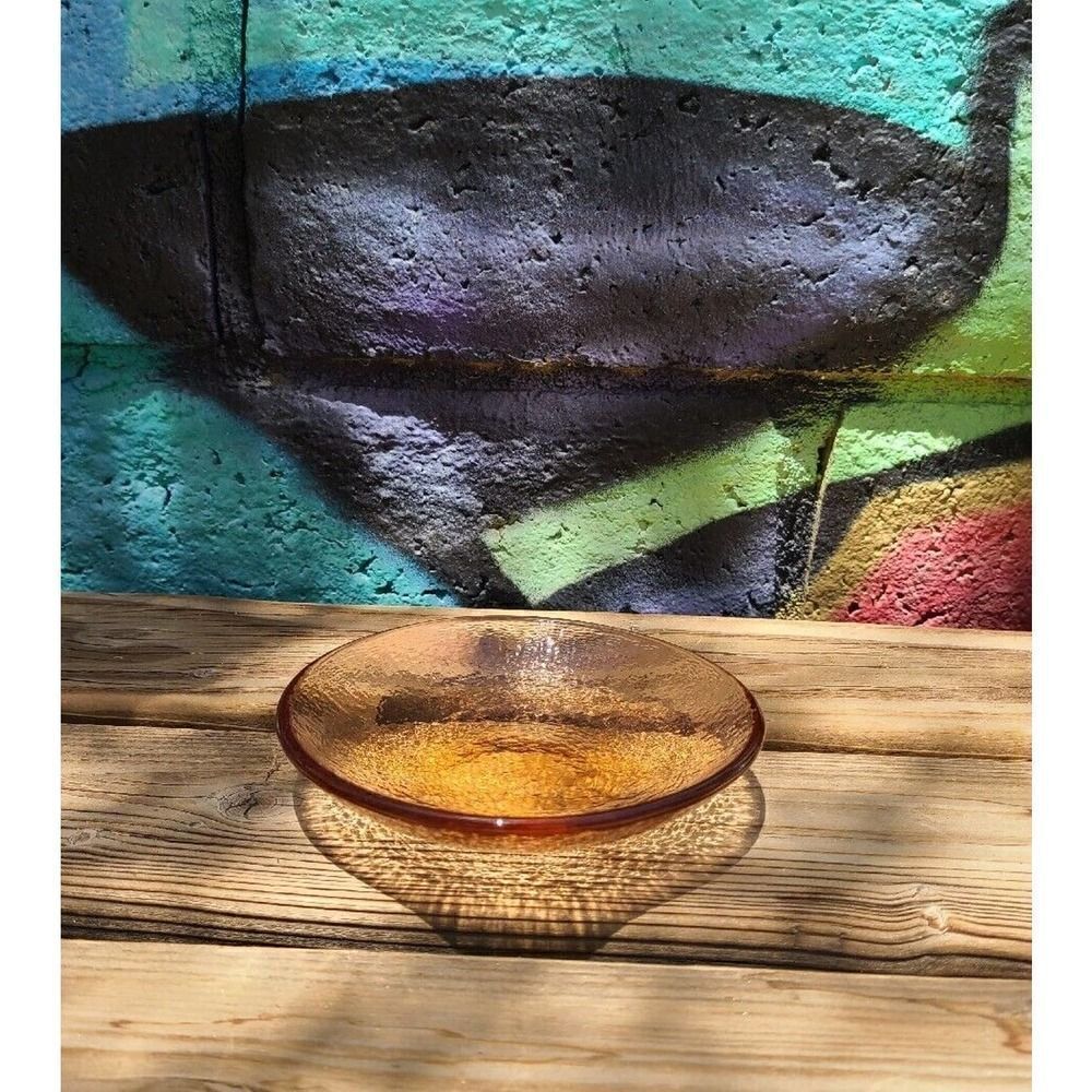 Fire & Light Recycled Art Glass COPPER Orange Dipping Dish Bowl 4 ¾ EUC Bubble
